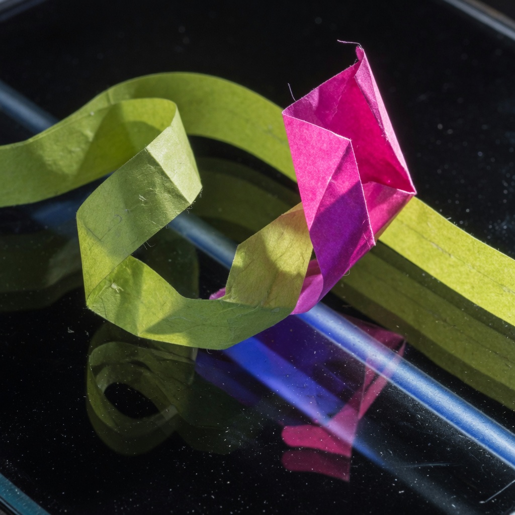 A lime ticker ribbon curling over black glass